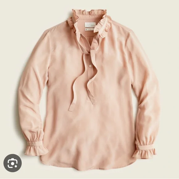 J.CREW CLASSIC FIT RUFFLE NECK SILK POPOVER - Picture 1 of 9